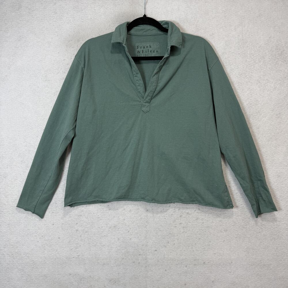 Frank & Eileen Polo Shirt Womens Small Green 100% Cotton Long Sleeve Pullover